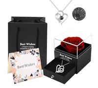 Preserved Rose Gifts for Mom Her Girlfriend Wife, Gift Box with I Love You Necklace, Red Preserved Flowers Gifts for Girlfriend Mom Women Wife Birthday Anniversary