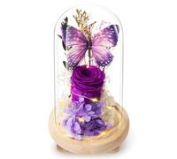 Preserved Rose Gifts for Women, Forever Flowers Butterfly Real Roses, Birthday Eternal Flower Gift for Mom Wife Her Grandma Girlfriend on Anniversary Mothers Day Christmas Valentines Romantic (purple)