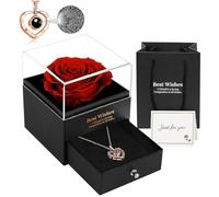 Preserved Rose in A Box Forever Red Roses, Gifts for Women, Red Rose with I Love You Necklace in 100 Languages, for Mum, Gifts for her on Birthday, Anniversary, Valentine's Day, red
