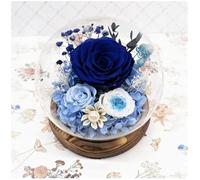 Preserved Roses in Glass Dome, Royal Blue Forever Fresh Flowers with Wood Base, Everlasting Preserved Flowers Gift for Loved Ones, for Various Celebrations, Home Office and Decor Display