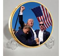 President Donald Trump Challenge Coin Shooting Assassinated Coins 45 47 2025-2029 Second Presidential Term Collectible Graduate Gifts for Trump Supporters (Gold-Blue)
