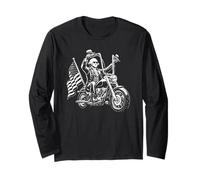 President George Washington on a Motorcycle USA Flag Design Long Sleeve T-Shirt