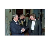President Ronald Reagan Meets Future President Donald Trump - Shaking Hands White House Canvas Art Poster And Wall Art Picture Print Modern Family Bed