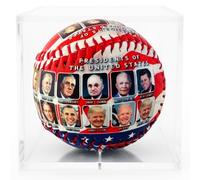 Presidents of The United States Collectible Baseball - Patriotic Red White & Blue Keepsake with U.S. Presidents Portraits in Clear Acrylic Display Case - American History Souvenir Gift