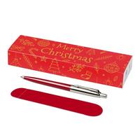 Presonalised PARKER Jotter Ballpoint Pen with Velvet Pouch in gift box - black ink - red - Christmas Red