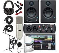 PreSonus AudioBox 96 Audio Interface (Blue or Black) Complete Bundle with Studio One Artist Software Pack w/Eris 3.5 BT Pair Studio Bluetooth Monitors, Condenser Microphone, 1/4” Instrument Cables