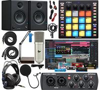 PreSonus AudioBox 96 Audio Interface Full Studio Bundle Includes Software Kit, ATOM MIDI Pad Controller, Eris 3.5 Pair Monitors, and Adjustable Suspension Boom Arm + HD7 Headphones