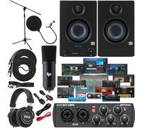 Presonus AudioBox 96 Audio Interface (May Vary Blue or Black) Full Studio Bundle with Studio One Artist Software Pack w/Eris 3.5 Pair Studio Monitors and 1/4” TRS to TRS Instrument Cable
