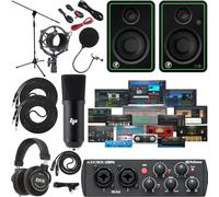 Presonus AudioBox 96 Audio Interface (May Vary Blue or Black) Full Studio Bundle with Studio One Artist Software Pack w/Mackie CR3 Pair Studio Monitors and 1/4” Instrument Cables
