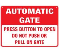 Press Button To Open Do Not Push Or Pull On Gate Automatic Gate Sign 12X8 Inch Tin Sign Great For Garden And Yard Wall Decor