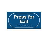 Press For Exit Braille Tactile Sign 300mm x 150mm | Self Adhesive Exit Door Sign | Raised Text & Braille Accessibility Signage | Door Release Button Wayfinding Sign