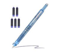 Press Fountain Pen - Refillable Writing Ink Pen, Tool with Fine 0.38mm Nib, Smooth Flowing Office Supplies, Metal Barrel with 5 Cartridges | Journaling Note at School