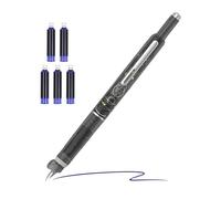 Press Fountain Pen - Refillable Writing Ink Pen, Tool with Fine 0.38mm Nib, Smooth Flowing Office Supplies, Metal Barrel with 5 Cartridges | Journaling Note at School