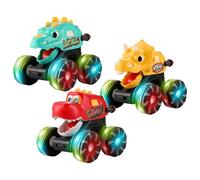 Press & Go Dino Truck Toy,Press and Go Monster Dinosaur Truck with Motion Activated Light, Light Up Monster Trucks, Dinosaur Car Gift with Led Wheel Lights for Kids Boys Girls Christmas (3 Pack)