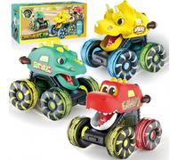 Press & Go Dino Truck Toy with Motion Activated Light, Light Up Monster Truck, Dinosaur Car with Led Wheel Lights, Realistic Chomping Motion, Safe & Durable - A Great Gift for Toddlers (3 in 1)