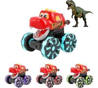 Press & Go Dino Truck Toy with Motion Activated Light, Light Up Monster Truck, Dinosaur Car with Led Wheel Lights, Realistic Chomping Motion, Safe & Durable - A Great Gift for Toddlers (red)