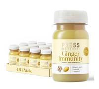 PRESS Healthfoods Ginger Shots 18 x 100ml | Cold Pressed Juice Cleanse Drink | Immune System Booster with Fresh Ginger, Lemon & Cayenne | Gut Health & Digestion Support | Ginger Shot Bottles
