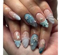 Press Nails 30PCS with Textured Star Esigns and Blue Color Artificial Nails ABS Press