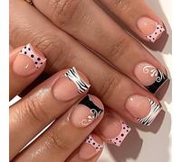 Press Nails Designed with Fun Wavy Dots and Geometric in Lovely Cake Inspired Colors Sparkling Press Nails