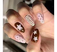 Press Nails Elegant ABS False Nails with Geometric Dot Star Pattern in Elegant Brown Colors Modern Geometric Unguis Art