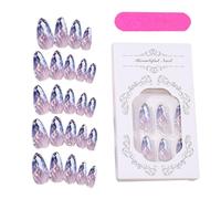 Press On - 24pc Shiny False Nail Kit Set of a 12 Sizes with Rhinestone Decoration | Elegant Shaped Cover Comple