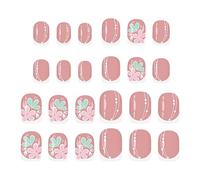 Press On False Nails Short 24 Pieces Artificial Pink Floral Stick On