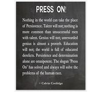 Press On Inspirational Wall Art by Calvin Coolidge Motivational Quote Home Decor Kitchen Office Artwork Best Inspiring Gift Idea for Men & Women Persistence Poster Decor (8 x 10, Chalkboard Black)