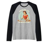 Press On Life Crease Resistant Retro Ironing Life Quote Raglan Baseball Tee