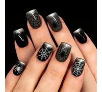 Press on Manicure Set for Costume, 24 Piece Pack | Black Gray Glitter French Ends with Silver Glitter French Ends for Halloween Parties, 24 Piece Pack