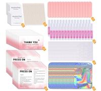 Press On Nail Tool Kit for Nail Business, Nail Prep Application Disposable Kit with Nail File, Nail Glue, Prep Pads, Instruction Card, Adhesive Nail Tabs, Wood Stick, Holographic Bag (20 Pieces in