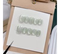 Press On Nails 10Pcs Short Handmade Light Green Press On Nails Cat Eyes Pure Ballerina Decoration Wearable False Full Cover Nail Tips Art(1-S)