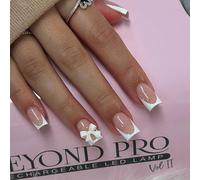Press On Nails, 24 Pcs French Tip False Nails Square, Stick-On-Nails Short, Fake Nail White French Tip, Impress On Nail With 3D Bow Decoration For Women Girls