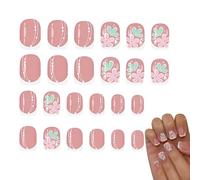 Press On Nails 24 Pieces Artificial Pink Floral Stick On Fingernail