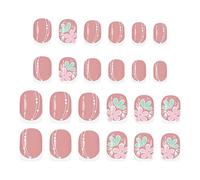 Press On Nails 24 Pieces Floral Pink Stick On Fake Fingernail