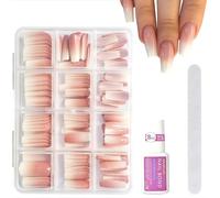 Press on Nails - 240 Pcs French False Nails Short - False Nails Kit with Adhesive tool - Fake Nails Nude Color French False Nail Kit - Full Cover Stick on Nail Art Manicure Decorations