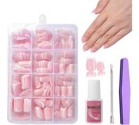 Press on Nails - 240 Pcs French False Nails Short - False Nails Kit with Fixed tools - Fake Nails Nude Color French False Nail Kit - Full Cover Stick on Nail Art Manicure Decorations long or short