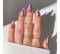 Press On Nails 24Pcs - Almond Shape with Striped Design, Long Lasting & Easy Application Fake Nails for Women, Manicure Decorations for Parties, Weddings, Everyday Use