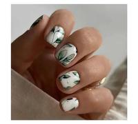 Press On Nails 24Pcs Fake Nails Press on Short Square Head False Nail Art Green Leopard Print Design Artifical Full Cover Tips(Color15)