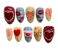 Press on nails 24pcs False Nails Pattern Press On Nails Sweet Cool Fake Nail for Manicure(Color19)