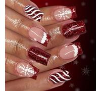 Press On Nails 24Pcs Glitters Holiday French Tip Stripes Design Quick Application Quick Wear Fake Nails Easy Applications Nail