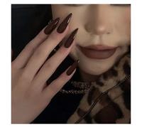 Press On Nails 24pcs Glossy Black Fake Nails Set Press On Nail Tips Solid Color Long Stiletto Removable Artificial Decoration Art(Style5)