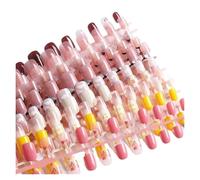 Press On Nails 24pcs Gold Sun/Moon/Star Nude Press On Fake Nails Tips Without Glue Butterfly Abstract Women Design False Manicure(Color-3)