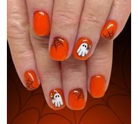 Press On Nails 24PCS Halloween Special Pumpkin-coloured Cobweb Design Premium ABS For Costume Makeups Pumpkin-coloured Halloween Nail