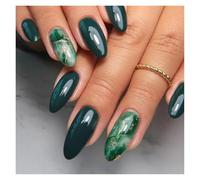 Press On Nails 24Pcs Mid-length False Nails with Almond Head Design Brown Gold Lines Fake Nails Oval Wearable French Press on Nail Tips False Nails(Color8)