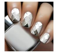 Press On Nails 24pcs Short Round False Nails French Blue Sparkling Pearl White Wavy Love Heart Full Cover Detachable Press On Nail Tips(Color16)