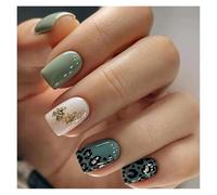 Press On Nails 24pcs Short Round False Nails French Blue Sparkling Pearl White Wavy Love Heart Full Cover Detachable Press On Nail Tips(Color31)