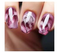 Press On Nails 24pcs Short Round False Nails French Blue Sparkling Pearl White Wavy Love Heart Full Cover Detachable Press On Nail Tips(Color8)