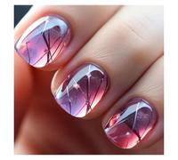 Press On Nails 24pcs Short Round False Nails French Blue Sparkling Pearl White Wavy Love Heart Full Cover Detachable Press On Nail Tips(Color2)