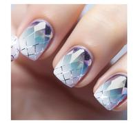 Press On Nails 24pcs Short Round False Nails French Blue Sparkling Pearl White Wavy Love Heart Full Cover Detachable Press On Nail Tips(Color13)