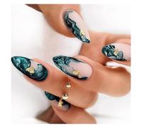 Press On Nails 24Pcs Short Round Head False Nails Glitter Pink Almond Fake French Full Cover Press on Wearable Nail Tips Manicure(Color6)
